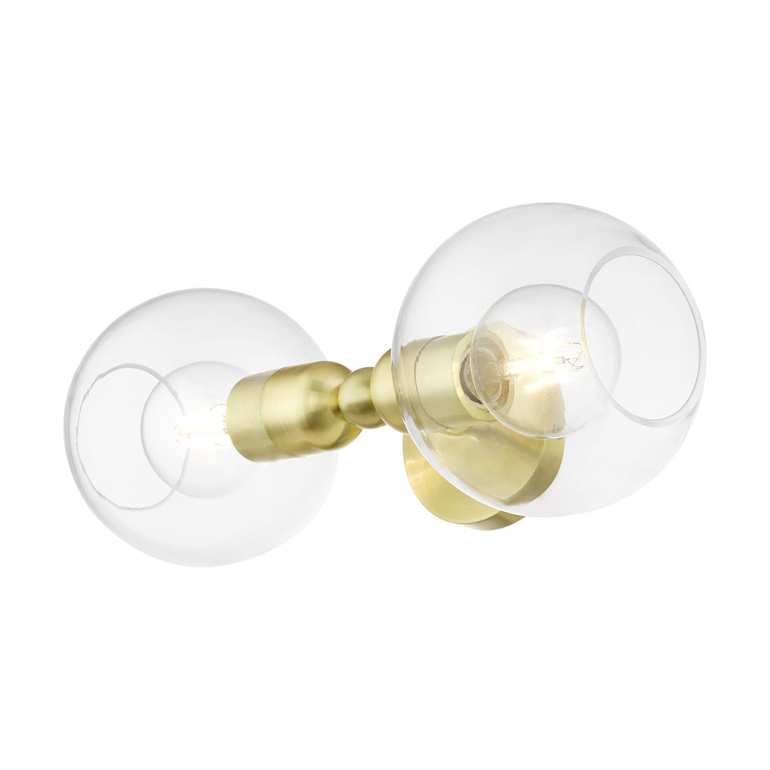 2 Light Satin Brass Sphere Vanity Sconce
