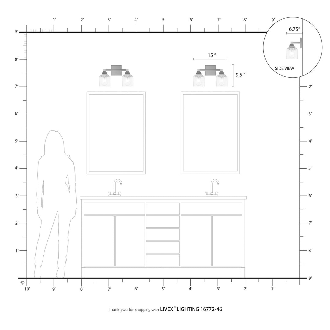 2 Light Black Chrome Vanity Sconce