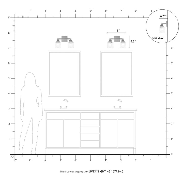 2 Light Black Chrome Vanity Sconce