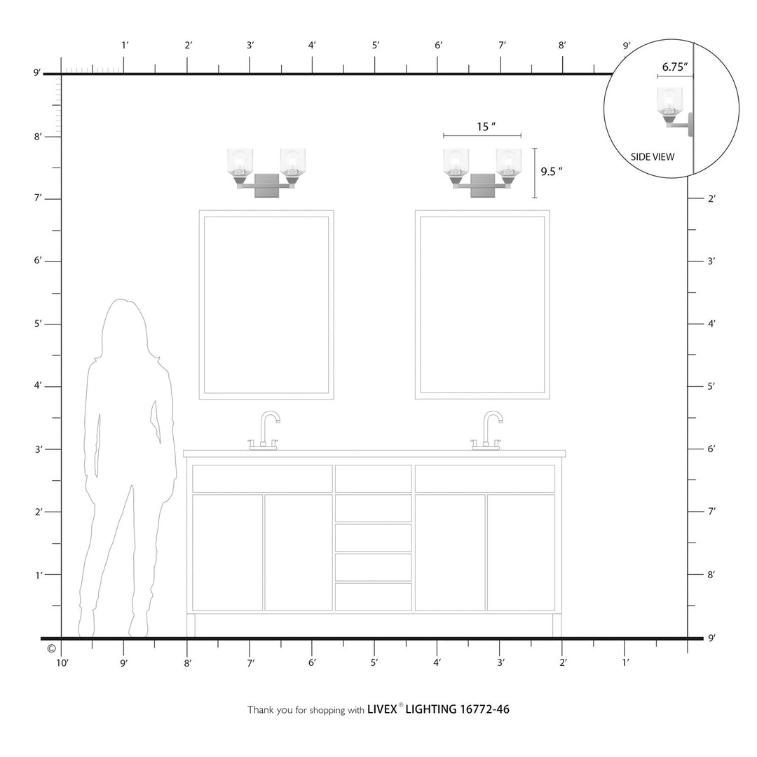 2 Light Black Chrome Vanity Sconce