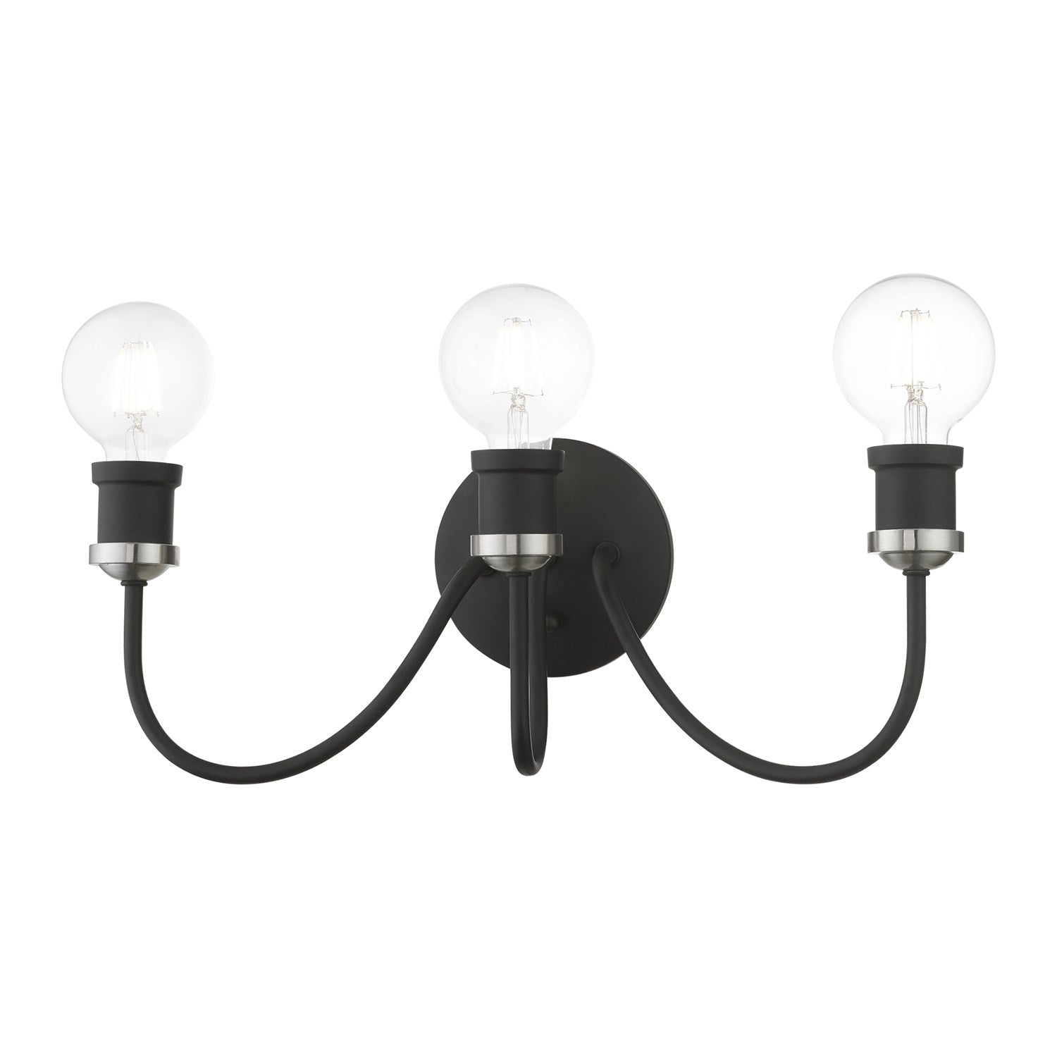 3 Light Black With Brushed Nickel Accent Vanity Sconce by Livex Lighting