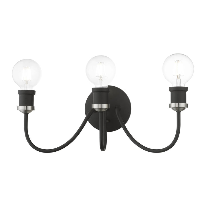 3 Light Black With Brushed Nickel Accent Vanity Sconce by Livex Lighting