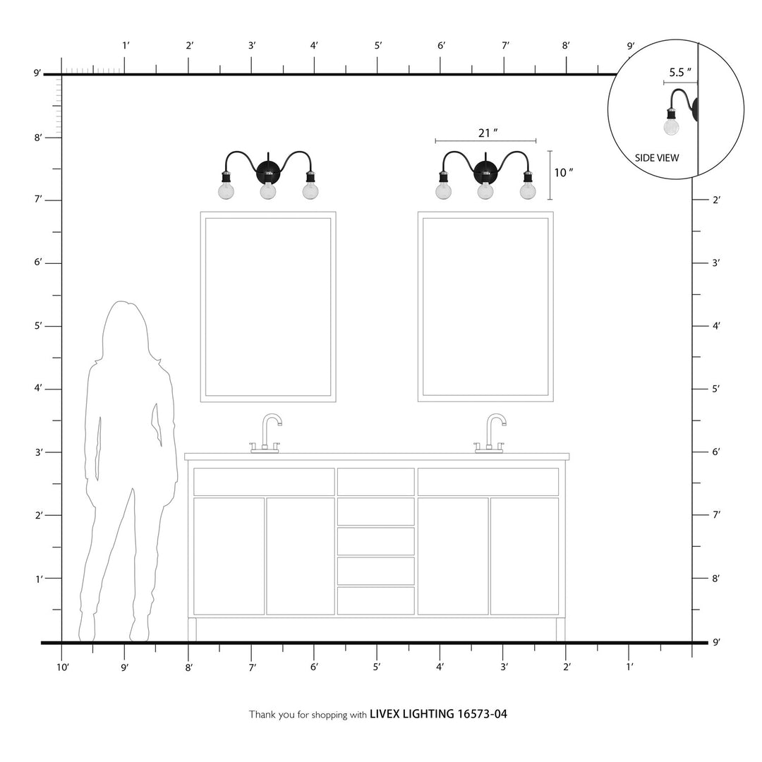 3 Light Black With Brushed Nickel Accent Vanity Sconce