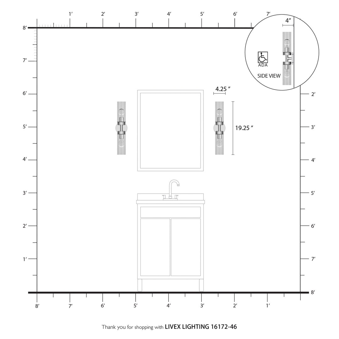 2 Light Black Chrome Ada Vanity Sconce
