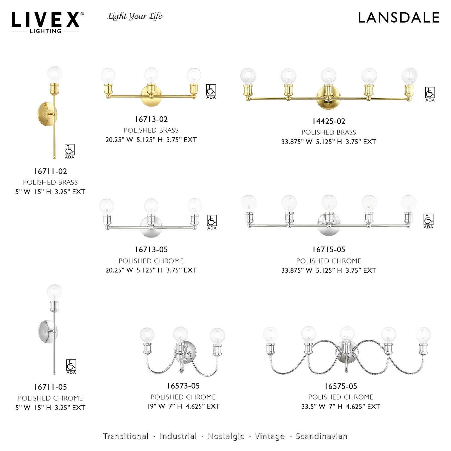 5 Light Polished Brass Ada Large Vanity Sconce