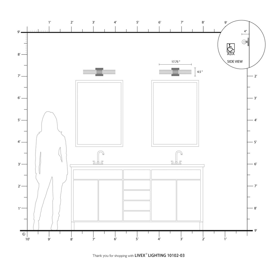 2 Light White With Brushed Nickel Accent Ada Vanity Sconce