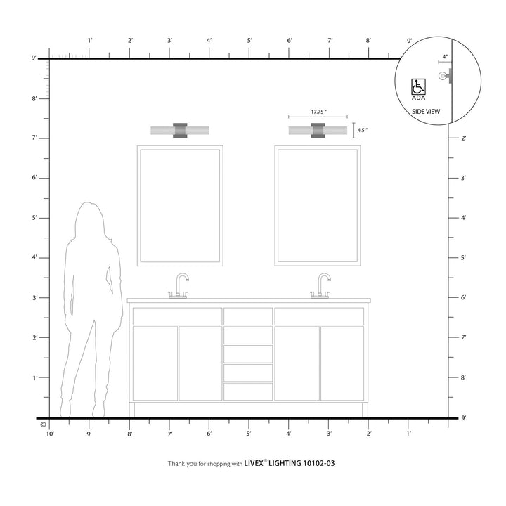 2 Light White With Brushed Nickel Accent Ada Vanity Sconce