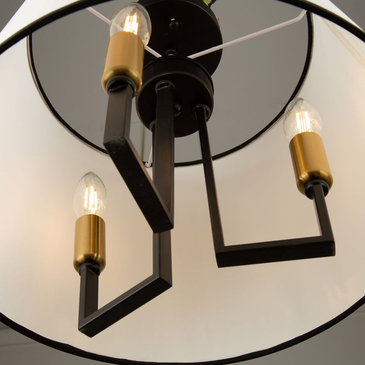3 Light Semi-Flush Mount Black And Gold