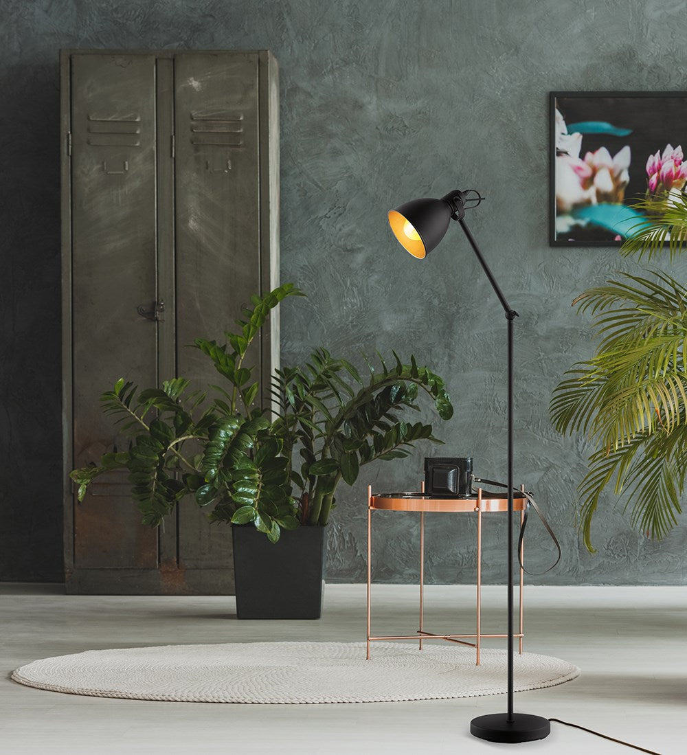 Floor Lamp Black With Gold Interior Shade 60W