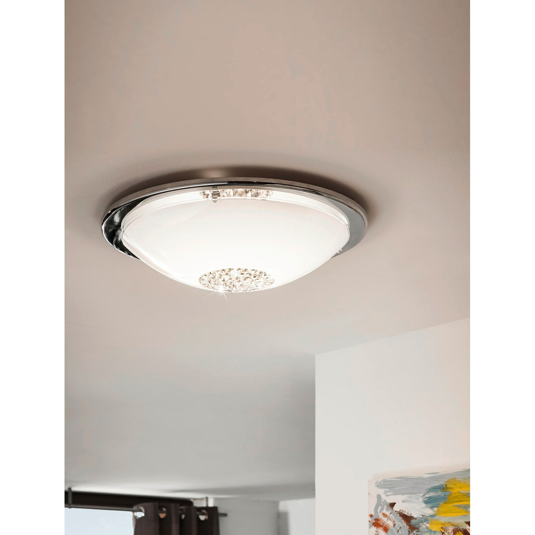 Led Ceiling Light Chrome Finish With White Glass And Clear Crystals