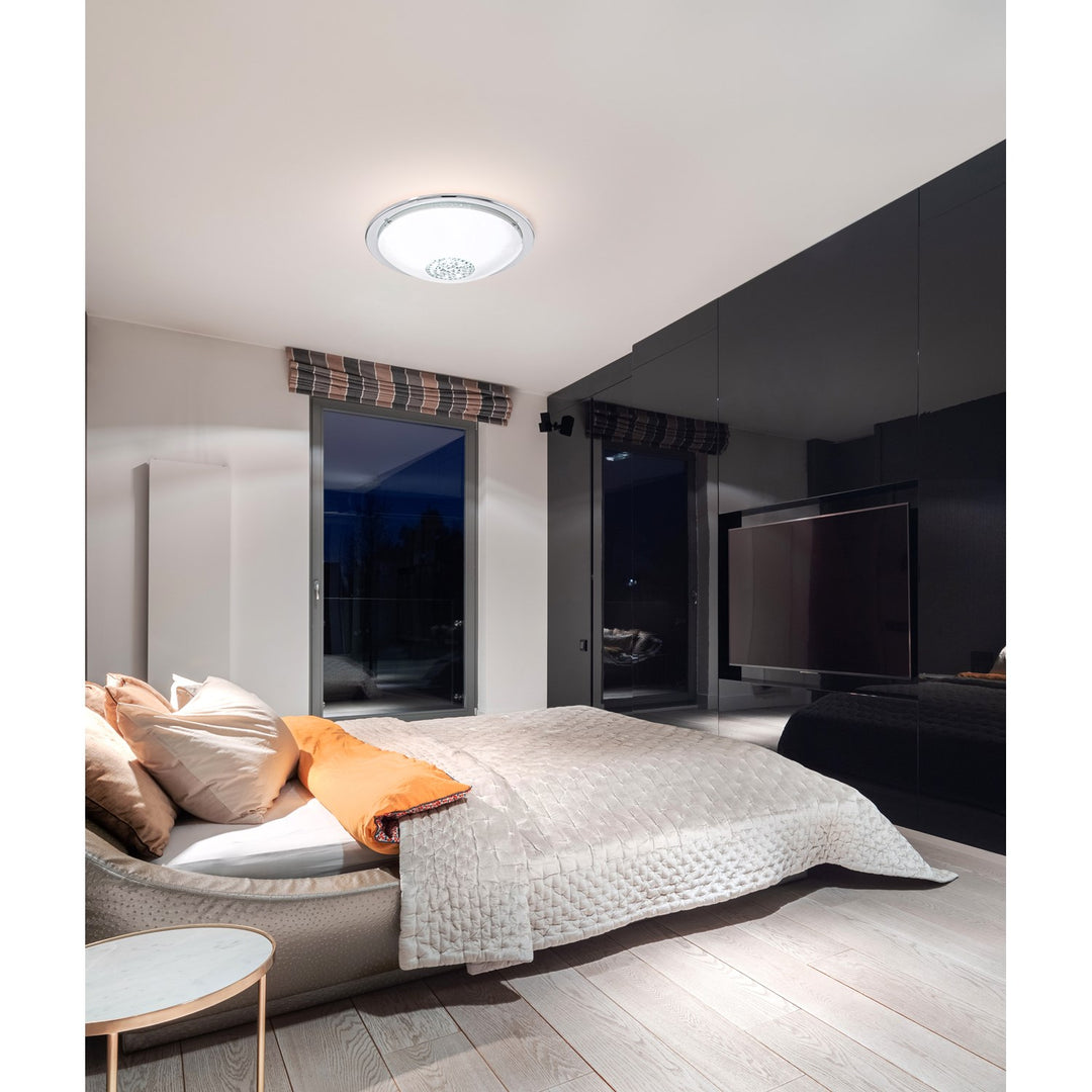 Led Ceiling Light Chrome Finish With White Glass And Clear Crystals