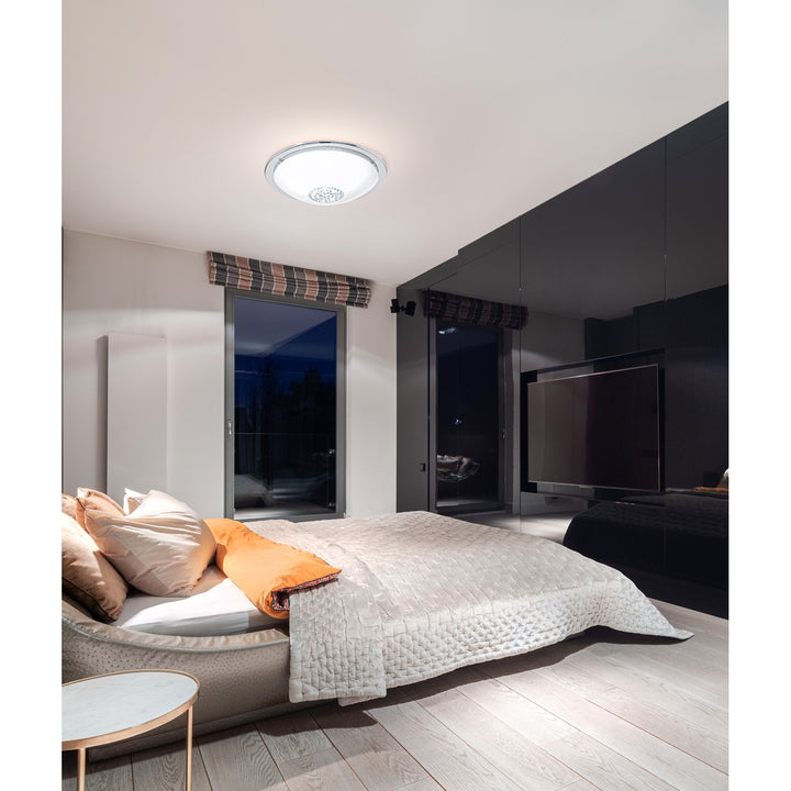 Led Ceiling Light Chrome Finish With White Glass And Clear Crystals