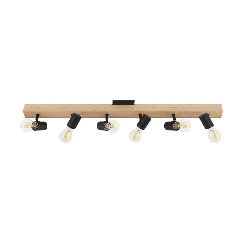 Six Light Open Bulb Track Light With Wood And Black Finish by Eglo