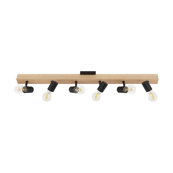 Six Light Open Bulb Track Light With Wood And Black Finish by Eglo