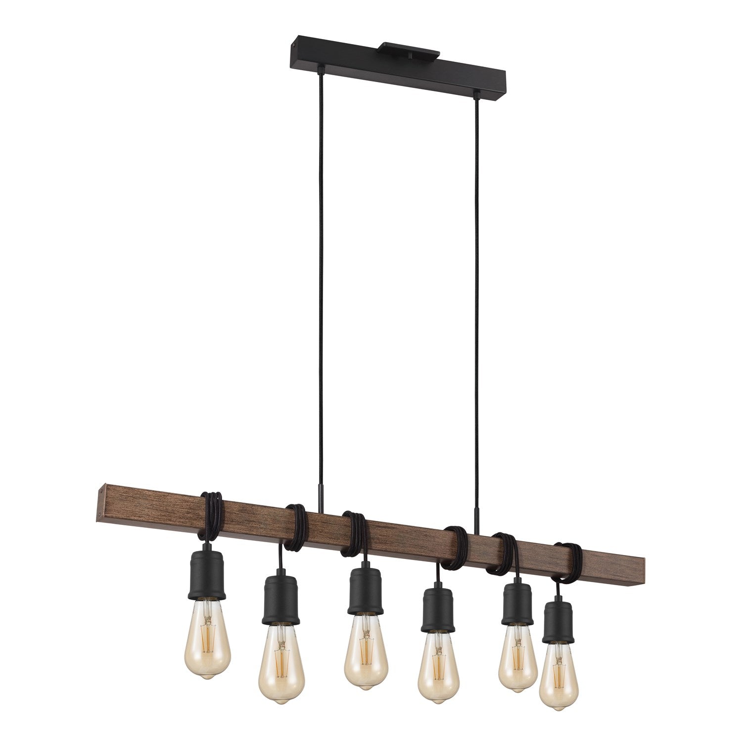 6 Light Linear Pendant - Black And Dark Brown Wood by Eglo