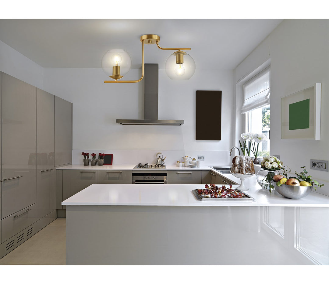 2X40W Ceiling Light With Brushed Gold Finish And Clear Glass Shades