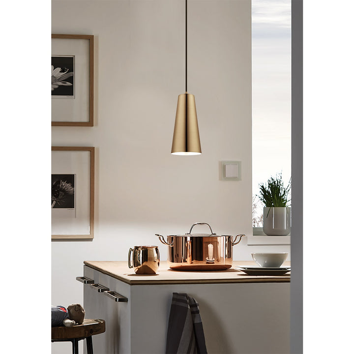 1X60W Mini Pendant W/ A Brushed Gold Finish And Black Hanging Cord