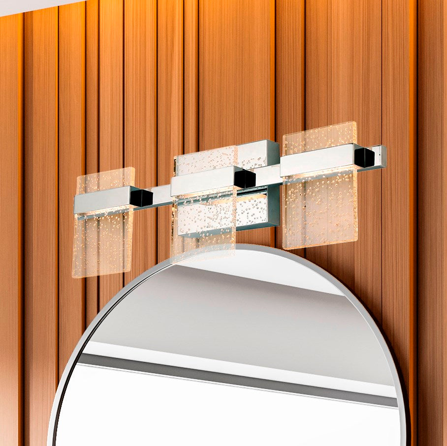 3X10W Led Bath/Vanity Light With Chrome Finish And Clear Seedy Acrylic Shade