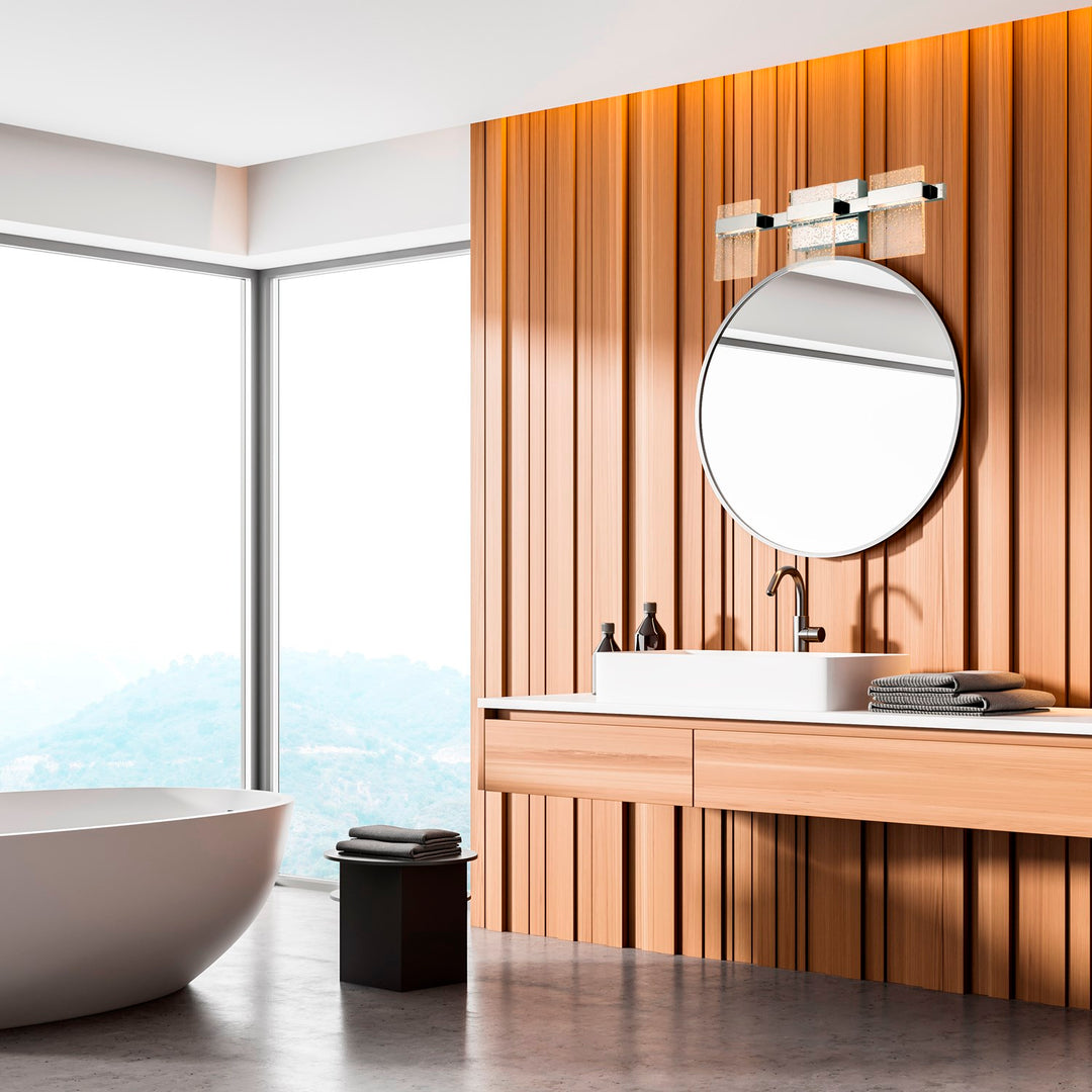 3X10W Led Bath/Vanity Light With Chrome Finish And Clear Seedy Acrylic Shade