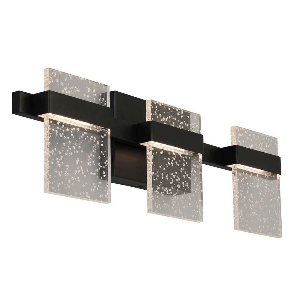 3X10W Led Bath/Vanity Light With Black Finish And Clear Seedy Acrylic Shade by Eglo