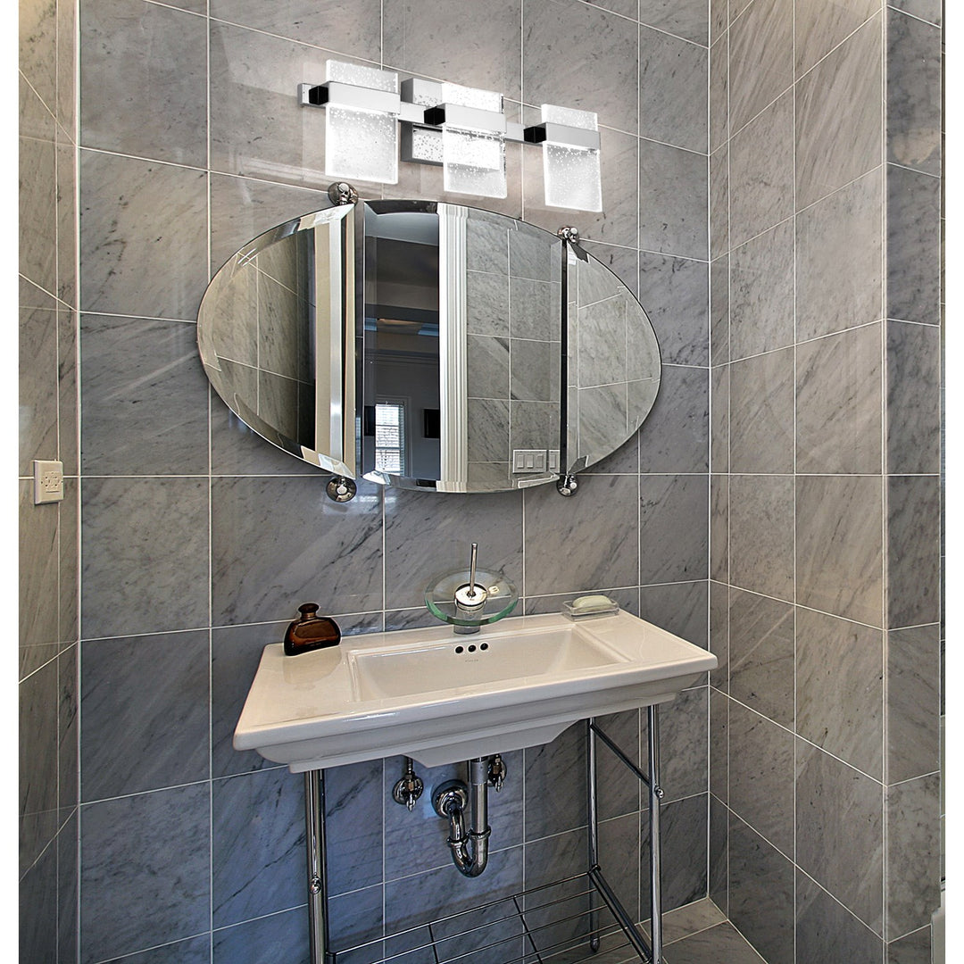 3X10W Led Bath/Vanity Light With Black Finish And Clear Seedy Acrylic Shade