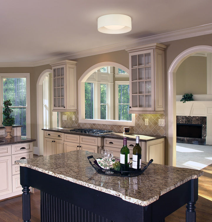 Led Ceiling Light - 12in White Fabric Shade W/ Acrylic White Diffuser