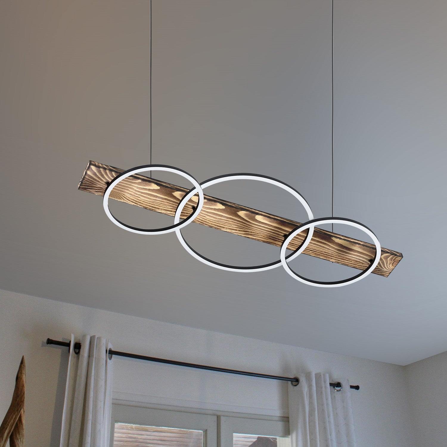 Brushed Pine Wood Lighting - Pendants
