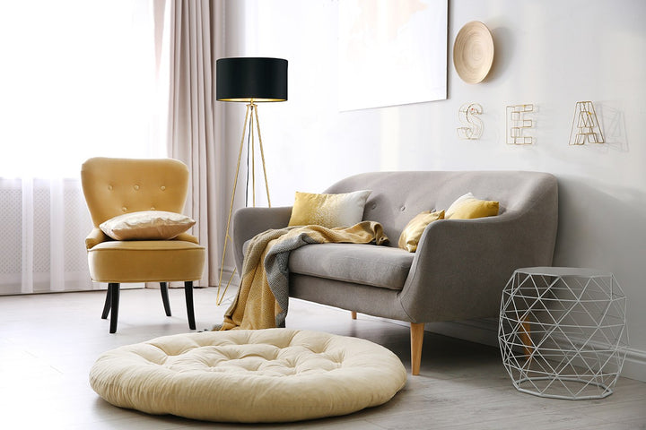 Floor Lamp Gold Base Finish With Black And Gold Shade