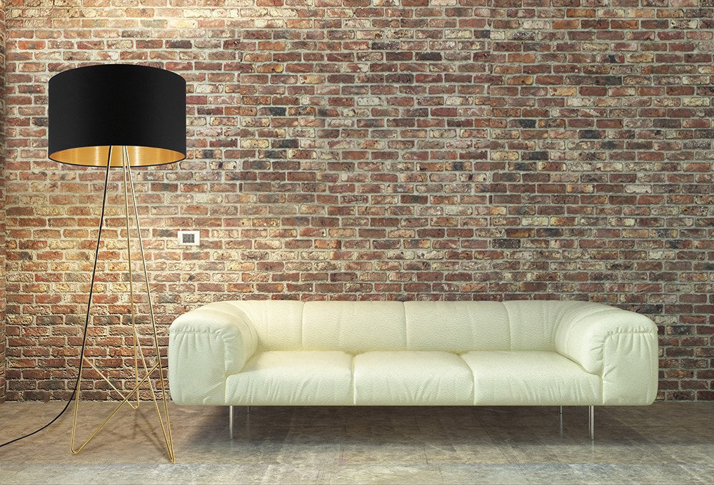 Floor Lamp Gold Base Finish With Black And Gold Shade