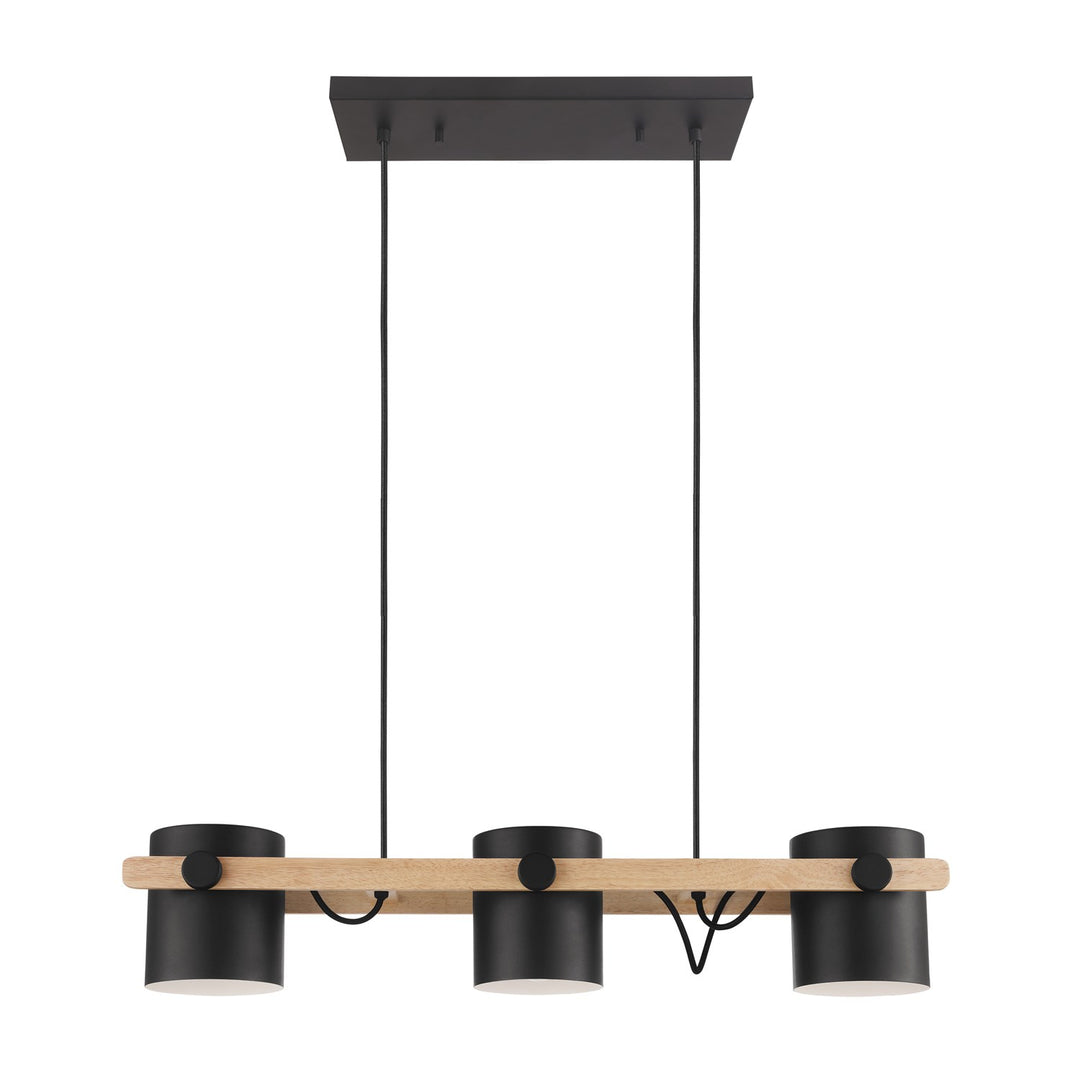 Three Light Linear Pendant Black And Wood Finish Metal Black Shades by Eglo