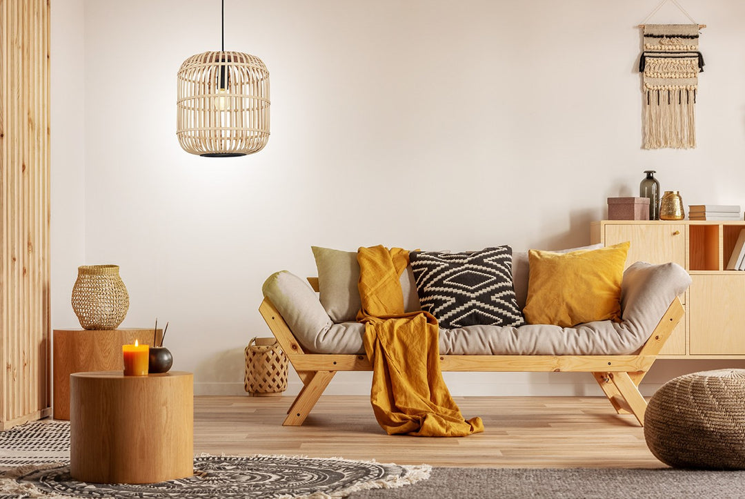 Pendant Cage Wood Finish 60W