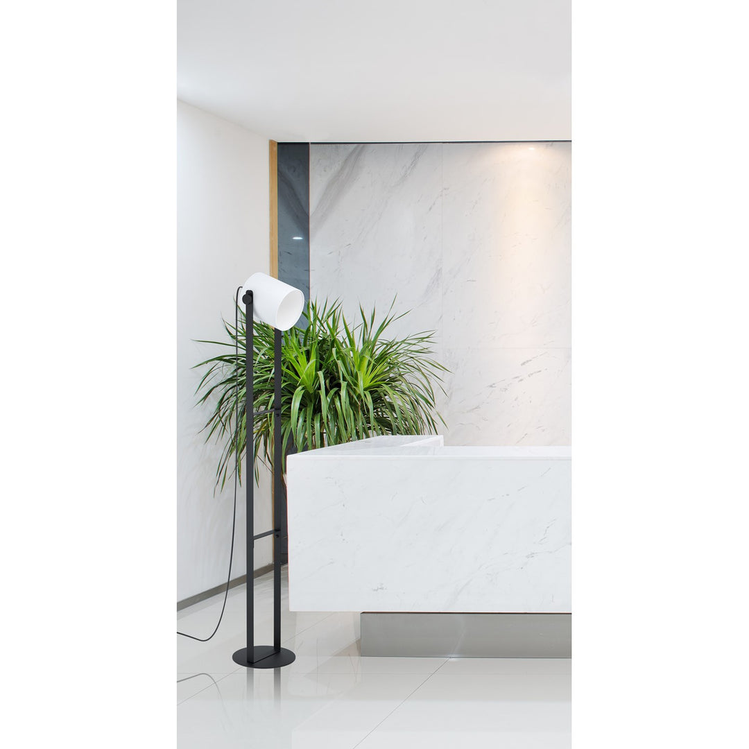Floor Lamp Black Finish White Fabric Shade 1X15W A19 Led