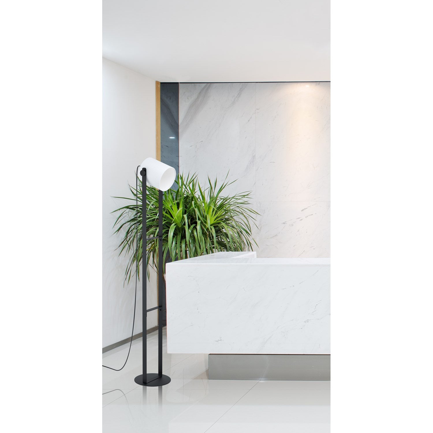 Floor Lamp Black Finish White Fabric Shade 1X15W A19 Led