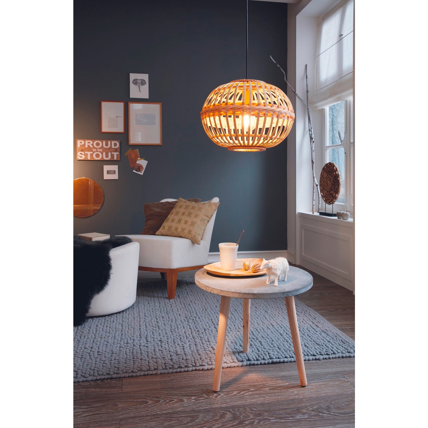Armsfield - Pendant Brown Finish Wood Shade