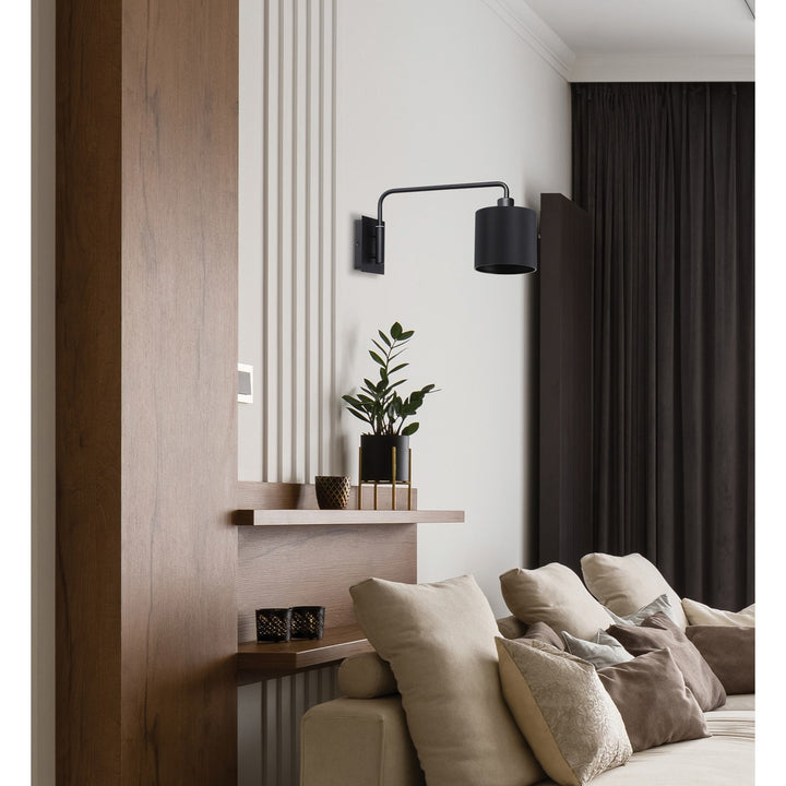 1 Lt Wall Light W/ Matte Black Finish And Black Fabric Shade