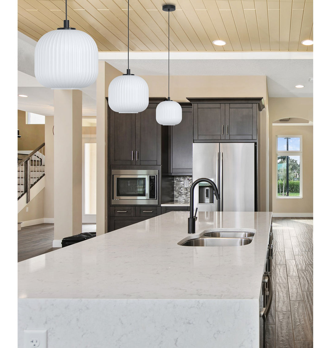 1Lt Pendant W/ Black Finish And White Glass Shade
