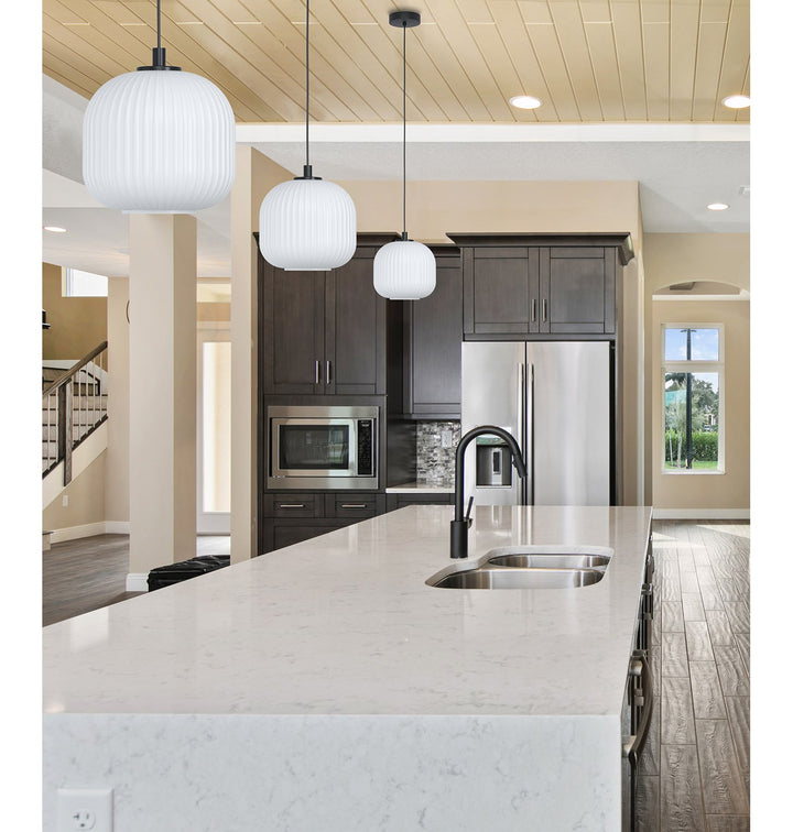 1Lt Pendant W/ Black Finish And White Glass Shade