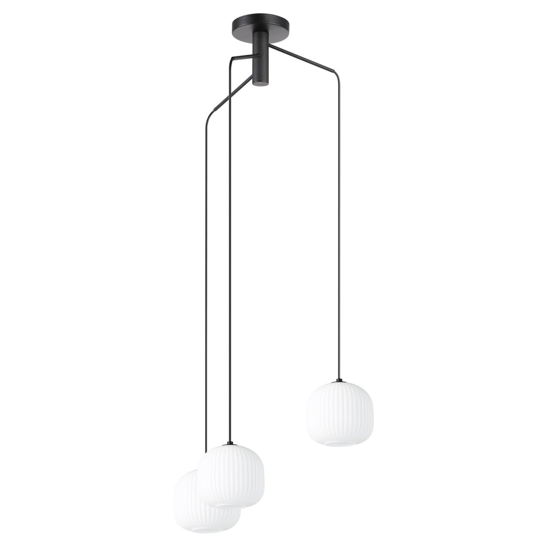 3 Lt Staircase Pendant Black W/ White Ribbed Glass 40W by Eglo