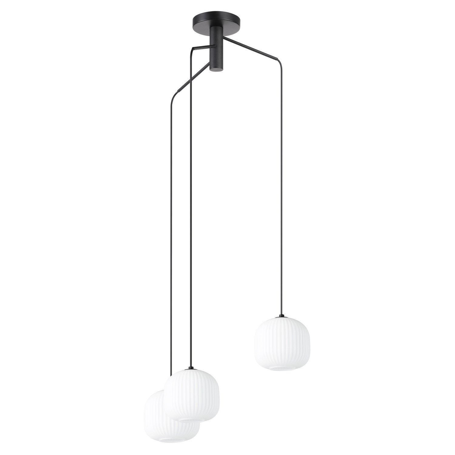3 Lt Staircase Pendant Black W/ White Ribbed Glass 40W by Eglo