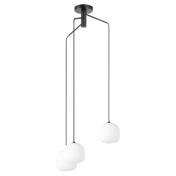 3 Lt Staircase Pendant Black W/ White Ribbed Glass 40W by Eglo
