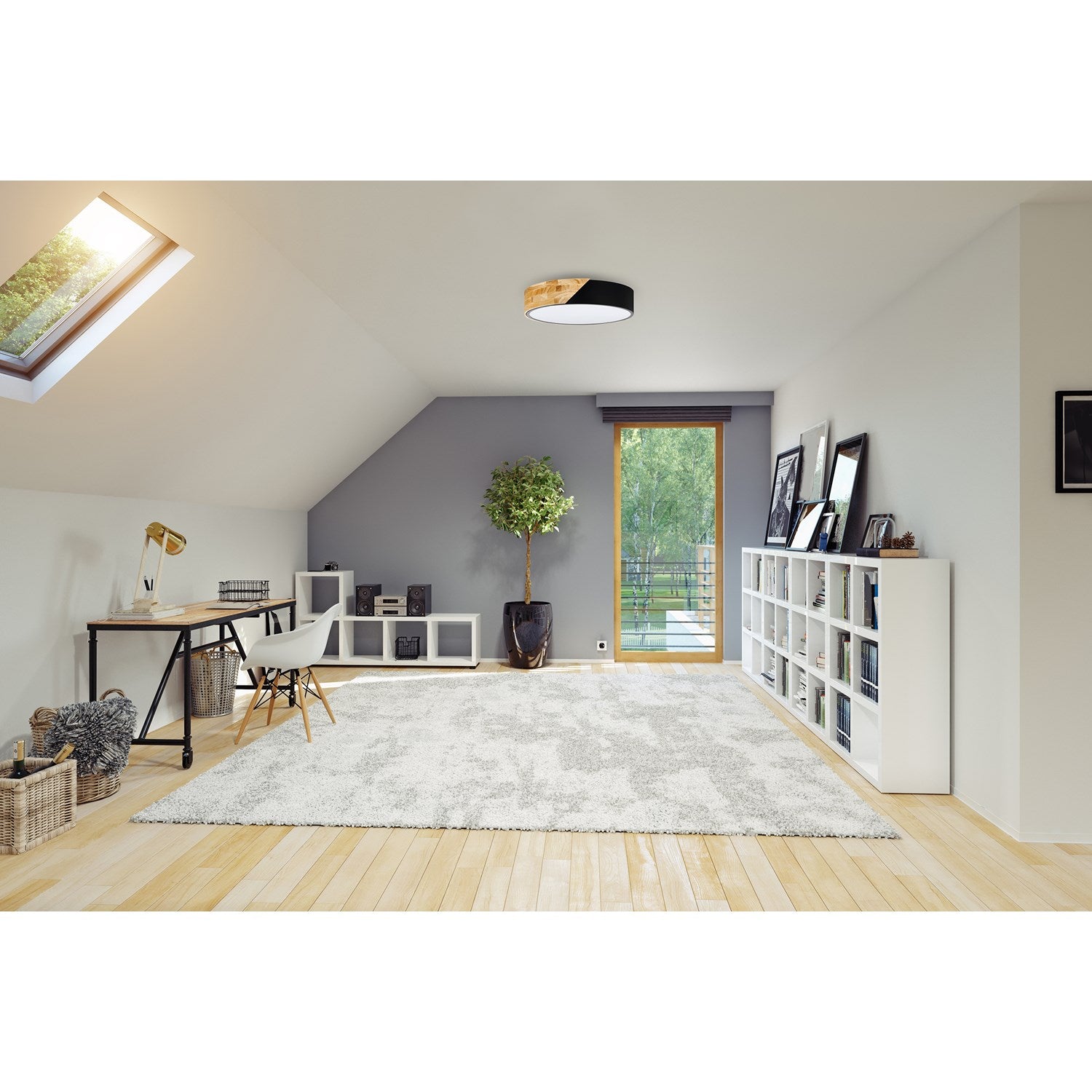 Light Wood And Black Lighting - Ceiling