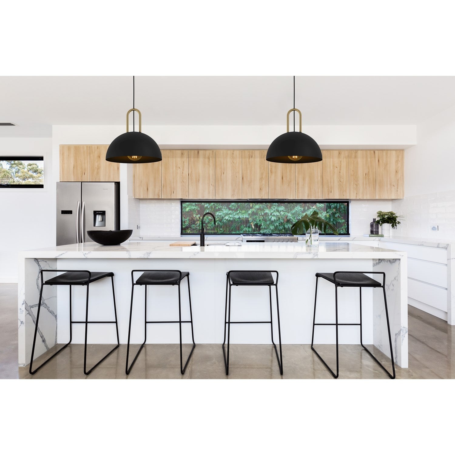 Structured Black W/ Brushed Brass Accents Pendants