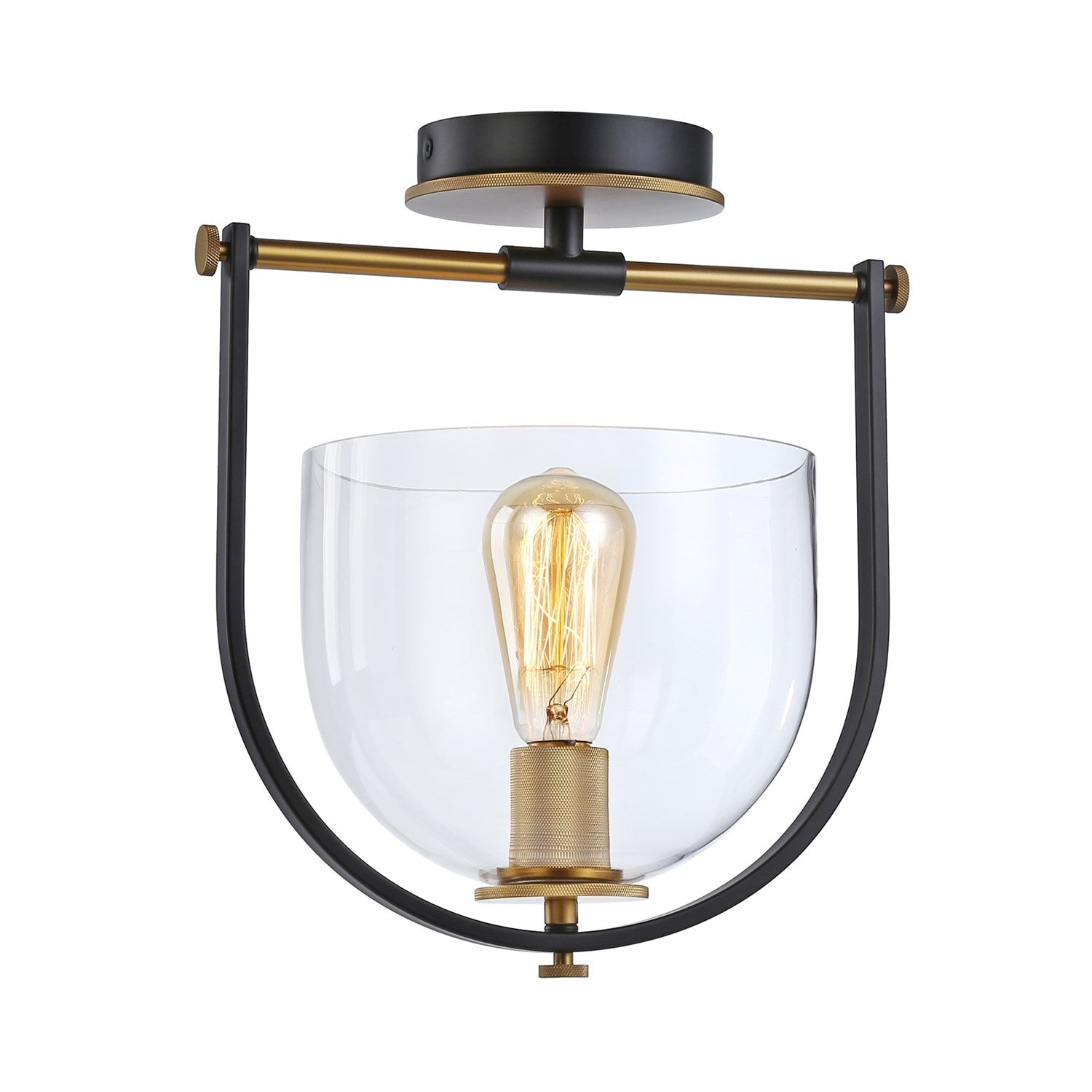 Collection 1-Light Semi-Flush Mount Black & Brass by Artcraft