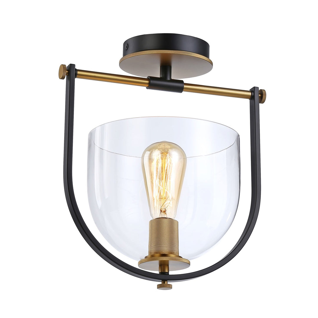 Collection 1-Light Semi-Flush Mount Black & Brass