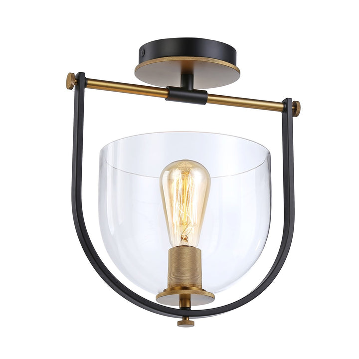 Collection 1-Light Semi-Flush Mount Black & Brass