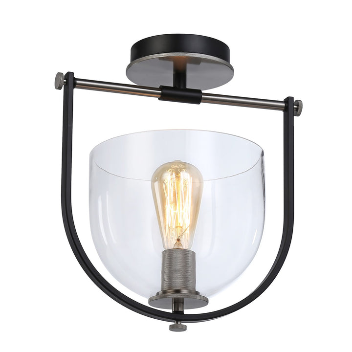 Collection 1-Light Semi-Flush Mount Black & Nickel