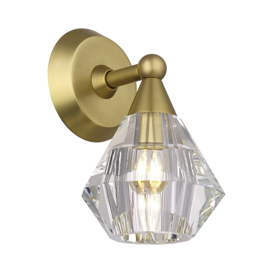 1 Light Natural Brass Crystal Single Sconce