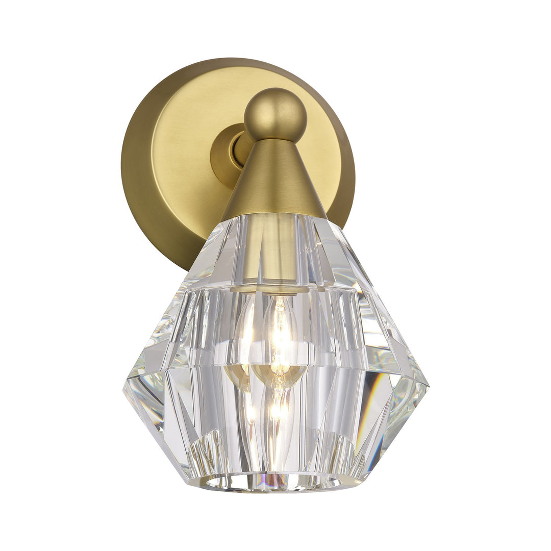 1 Light Natural Brass Crystal Single Sconce