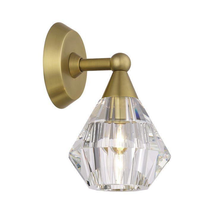 1 Light Natural Brass Crystal Single Sconce