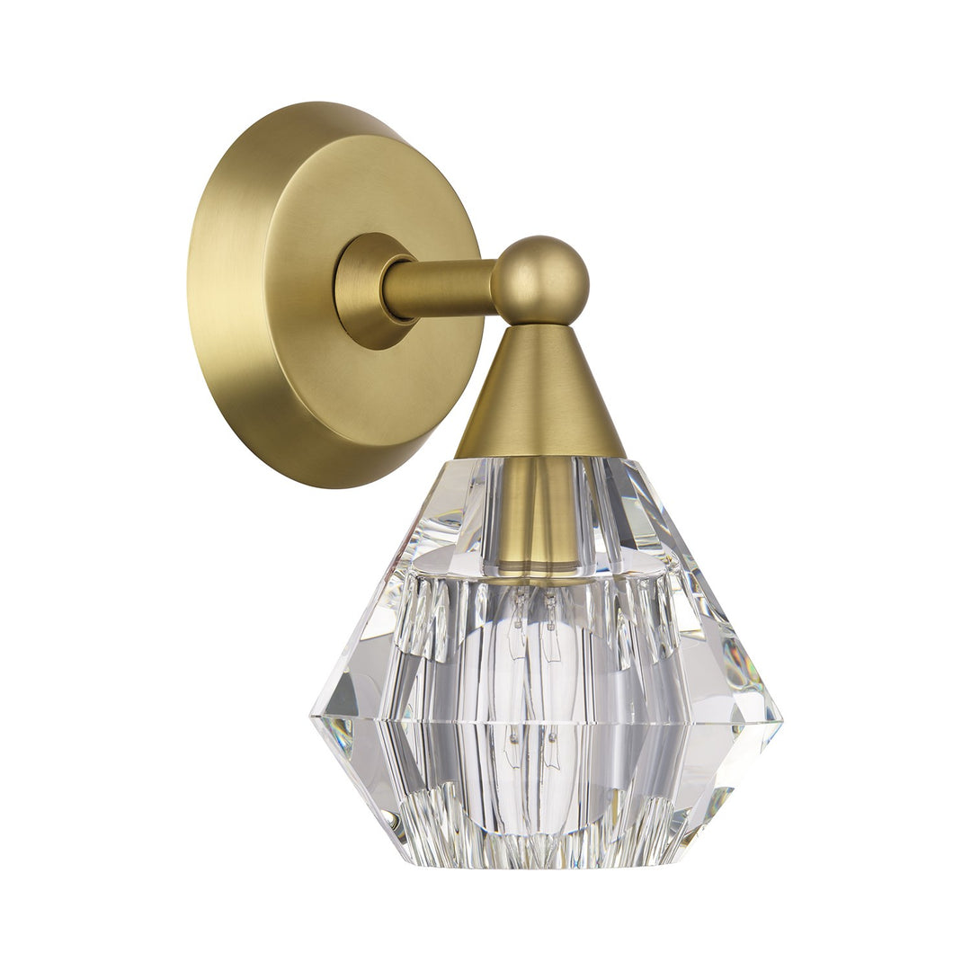 1 Light Natural Brass Crystal Single Sconce